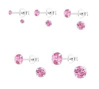 The Goldmine * Sterling Silver CZ Stud Earrings * Choose 1 Pair or 3-Pair Multi-Size Set - Multiple Sizes & Colours * Gift Boxed (Rose (Pink) - October Birthstone, 1 Pair 2mm)