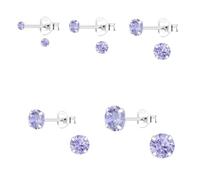 The Goldmine * Sterling Silver CZ Stud Earrings * Choose 1 Pair or 3-Pair Multi-Size Set - Multiple Sizes & Colours * Gift Boxed (Lavender (Very Light Purple) - June Birthstone, 3 Pair Set 3+4+5mm)