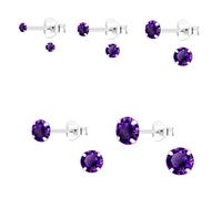 The Goldmine * Sterling Silver CZ Stud Earrings * Choose 1 Pair or 3-Pair Multi-Size Set - Multiple Sizes & Colours * Gift Boxed (Amethyst (Purple) - February Birthstone, 3 Pair Set 2+3+4mm)