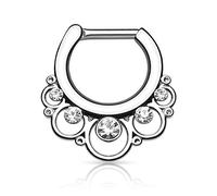 The Goldmine - Straight 16GA(1.2mm) 6mm Bar Clear CZ 316L Surgical Stainless Steel Septum Clicker