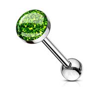 The Goldmine UK - 316L Surgical Stainless Steel Green Phosphor Glitter Epoxy Dome Top Barbell 14GA (1.6mm) 5/8"(16mm) Bar 7mm Ball - free UK delivery