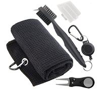 THE GOLFER STORE Golf Accessories Kit - 3-in-1 Package: Microfiber Waffle Pattern Golf Towel with Clip, Club Brush & Groove Cleaner, Divot Tool with Marker - Men & Women