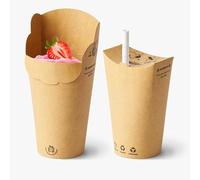 The Good Cup 22oz Disposable Kraft Cup/Paper Straw Bundle. Pk 25/45. Certified Home compostable and Recyclable in The Paper Stream with Integrated lid. Made from FSC Paperboard, No PE/PLA Lining (45)