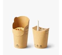 The Good Cup 8oz Disposable Kraft Cup/Paper Straw Bundle. Pk 25/50. Certified Home compostable and Recyclable in The Paper Stream with Integrated lid. Made from FSC Paperboard, No PE/PLA Lining (25)