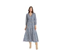 The Good Journey Womens Women's Boho Floral V-Neck 3/4 Sleeve Maxi Dress for Wedding Guest & Spring Occasions, Nav-Blue-AQU, L