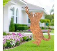 The Good Life Core-Ten Rusty Cat Kitten with Butterfly Garden Ornament Figurine 25cm Long 15cm Deep