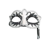 THE GOOD LIFE DIRECT BLACK & SILVER SWAN LAKE VENETIAN MASQUERADE CARNIVAL FACE MASK ON A STICK