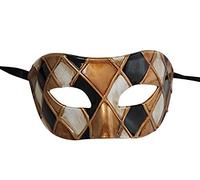 The Good Life Harlequin Design BLACK & ANTIQUE IVORY/GOLD Quality Venetian Masquerade Carnival Ball Party Eye Mask