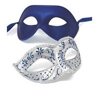 THE GOOD LIFE HIS N HERS PAIR OF CO-ORDINATED SILVER & BLUE COUPLES VENETIAN MASQUERADE CARNIVAL PARTY EYE MASKS