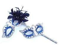 THE GOOD LIFE HIS N HERS PAIR OF CO-ORDINATED SPARKLING BLUE & SILVER VENETIAN MASQUERADE CARNIVAL PARTY EYE MASKS