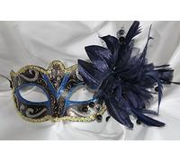 THE GOOD LIFE LADIES BLUE BRONZE GOLD & BLACK WITH FLOWER VENETIAN MASQUERADE CARNIVAL PARTY EYE MASK