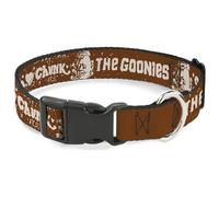 The Goonies Pet Collar, Dog Collar Plastic Buckle, The Goonies Sloth Love Chunk Quote and Title Logo Brown Tan, 11 to 16.5 Inches 1.0 Inch Wide