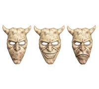 The Grabber Halloween Cardboard Face Mask Set - Silent, Grin & Frown Expressions - Devil-Inspired Horror Masks with Horns - Lightweight Scary Costume Accessory for Halloween & Cosplay, Ready to Wear