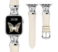The Grace Strap for Apple Watch Genuine Leather Band with Designer Interlocking Connector Slim & Elegant Fit for 38/40/41/42mm Compatible with iWatch Series 11 10 9 8 7 6 5 4 SE 3 2 1 (Cream White)