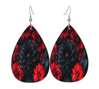 The graceful and magnificent dark rose Women's Teardrop Leather Earrings - Lightweight PVC Dangle Earrings, 925 Silver Hooks, Double-Sided Prints | Hypoallergenic Gift