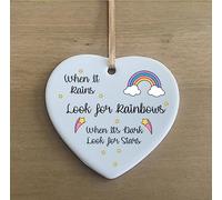 the grafix studio When It Rain Rainbow Stars Quote Ceramic Heart Shape Plaque Gift Sign cr66