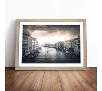 The Grand Canal in Venice Italy in Abstract Framed Wall Art Picture Print - Canvas Painting - Modern Home Décor Poster - Ready to Hang for Living Room Bedroom Kitchen - Oak A1 (66 x 90 cm)
