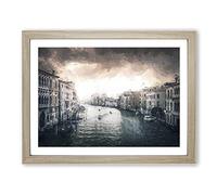 The Grand Canal In Venice Italy In Abstract Modern Art Framed Print | A3 Oak Framed Wall Art | Ready to Hang | Abstract Fantasy Picture | Living Room Bedroom Lounge Office