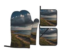 The Grassland The seaA 4-Piece Kitchen mitt and potholder Set Printed Oven Mitts and Barbecue Party Gloves are Kitchen Essentials