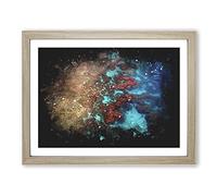 The Great Barrier Reef Coral Paint Splash Modern Art Framed Wall Art Print, Ready to Hang Picture for Living Room Bedroom Home Office Décor, Oak A4 (34 x 25 cm)