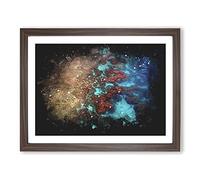 The Great Barrier Reef Coral Paint Splash Modern Art Framed Wall Art Print, Ready to Hang Picture for Living Room Bedroom Home Office Décor, Walnut A4 (34 x 25 cm)