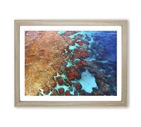 The Great Barrier Reef Coral Painting Modern Art Framed Wall Art Print, Ready to Hang Picture for Living Room Bedroom Home Office Décor, Oak A4 (34 x 25 cm)
