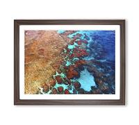 The Great Barrier Reef Coral Painting Modern Art Framed Wall Art Print, Ready to Hang Picture for Living Room Bedroom Home Office Décor, Walnut A4 (34 x 25 cm)