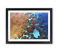 The Great Barrier Reef Coral Painting Modern Art Framed Wall Art Print, Ready to Hang Picture for Living Room Bedroom Home Office Décor, Black A4 (34 x 25 cm)
