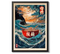 The Great Bowl Of Ramen Poster Japanese Anime Style Print. Great Wave Woodblock Animal Wall Art, Archival Matte, 50x70cm (Black Frame) - 50x70cm