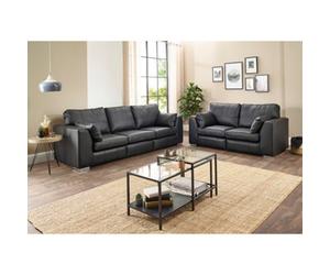 The Great British Sofa Company Verona Black Real Leather 3 & 2 Seater Sofas