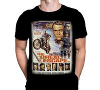The Great Escape Mens T-Shirt War Print, Black Cotton T-Shirt, Movie Poster Tee