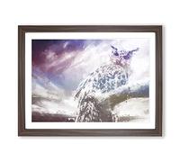 The Great Horned Owl In Abstract Modern Art Framed Print | A3 Walnut Framed Wall Art | Ready to Hang | Abstract Animal Picture | Living Room Bedroom Lounge Office