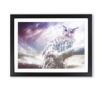 The Great Horned Owl In Abstract Modern Art Framed Wall Art Print, Ready to Hang Picture for Living Room Bedroom Home Office Décor, Black A3 (46 x 34 cm)
