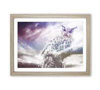 The Great Horned Owl In Abstract Modern Art Framed Wall Art Print, Ready to Hang Picture for Living Room Bedroom Home Office Décor, Oak A3 (46 x 34 cm)