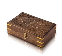 The Great Indian Bazaar Birthday Gift Ideas Handmade Decorative Wooden Jewellery Keepsake Box With Free Lock & Key Jewellery Organizer Treasure Chest Trinket Holder Lock Watch Box 8 x 5 Inch