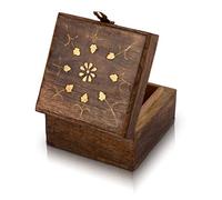 The Great Indian Bazaar Handmade Decorative Wooden Jewellery Keepsake Box With Free Lock & Key Jewellery Organizer Treasure Chest Trinket Holder Lock Watch Box 4 x 4 Inch Home Decor