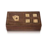 The Great Indian Bazaar Unique Birthday Gift Ideas Handcrafted Classic Wooden Playing Card Holder Deck Box Storage Case Organizer With Dice & Single Pack of Premium Quality 'Ace' Playing Cards Gifts