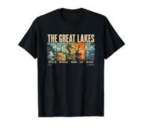The Great Lakes North America Travel Design Value Graphic T-Shirt, Men, Black, L
