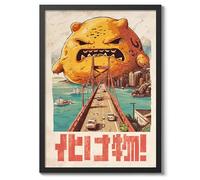 The Great Monster Of Golden Gate Poster Japanese Anime Style Print. Great Wave Woodblock Animal Wall Art, Archival Matte, A3 (Black Frame) - 42x29.7cm