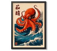 The Great Octopus, Japanese Wall Art, Anime Poster (A3 Black)