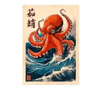 The Great Octopus Poster Japanese Anime Style Print. Great Wave Woodblock Animal Wall Art, Archival Matte, 50x70cm (Print Only) - 50x70cm