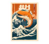 The Great Orange Whale Poster Japanese Anime Style Print. Great Wave Woodblock Animal Wall Art, Archival Matte, 50x70cm (Print Only) - 50x70cm