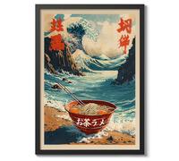 The Great Ramen Bowl Poster Japanese Anime Style Print. Great Wave Woodblock Animal Wall Art, Archival Matte, A4 (Black Frame) - 29.7x21cm