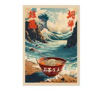 The Great Ramen Bowl Poster Japanese Anime Style Print. Great Wave Woodblock Animal Wall Art, Archival Matte, 50x70cm (Print Only) - 50x70cm