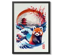 The Great Red Panda Poster Japanese Anime Style Print. Great Wave Woodblock Animal Wall Art, Archival Matte, A2 (Black Frame) - 59.4x42cm