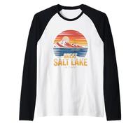 The Great Salt Lake Utah Tourist Vintage Retro Sunset Water Raglan Baseball Tee