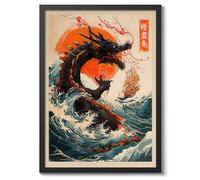 The Great Sea Dragon Poster Japanese Anime Style Print. Great Wave Woodblock Animal Wall Art, Archival Matte, A3 (Black Frame) - 42x29.7cm