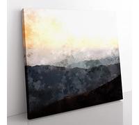 The Great Smokey Mountains Abstract Painting Modern Canvas Wall Art Print Ready to Hang, Framed Picture for Living Room Bedroom Home Office Décor, 35x35 cm (14x14 Inch)