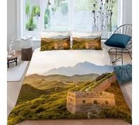 The Great Wall of China King Size Duvet Cover Set Architecture Bedding Double Bed Set 3D Print Soft Comfort Microfiber Quilt Cover 220x230 cm with Zipper Closure and 2 Pillowcases Z.3112