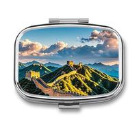 The Great Wall of China Pill Box, 2 Compartment Medicine Pill Case, Portable Pill Organizer for Pocket Or Purse Decorative Metal Medicine Vitamin Organizer